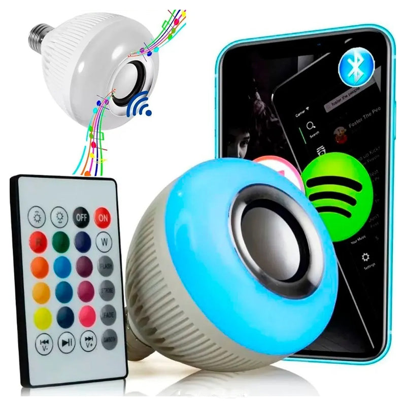 Lâmpada Musical Caixa Som 12w Bluetooth Luz Led RGB com Cont