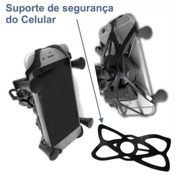 Suporte garra para celular moto universal com carregador usb