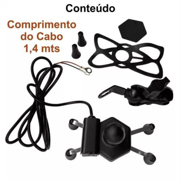 Suporte garra para celular moto universal com carregador usb