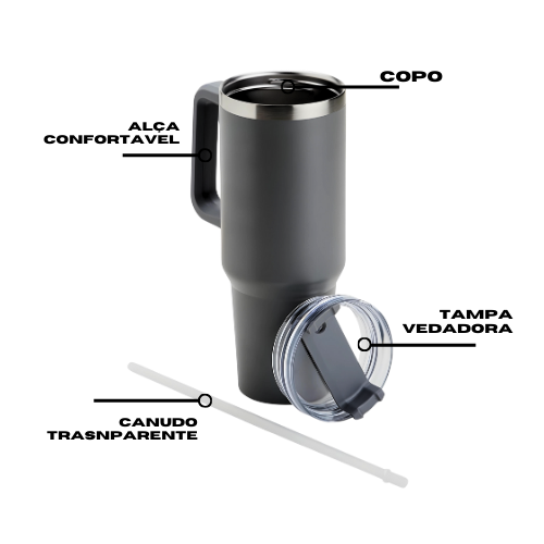 Copo Térmico Grande 1200 Ml Canudo Parede Dupla Cor preto