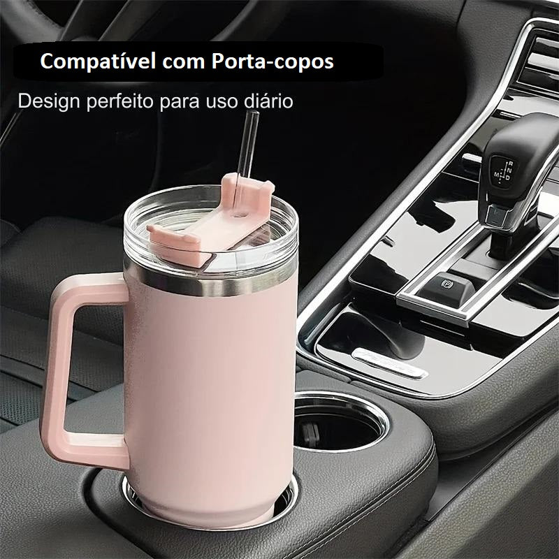 Copo Térmico Grande 1200 Ml Canudo Parede Dupla Cor preto