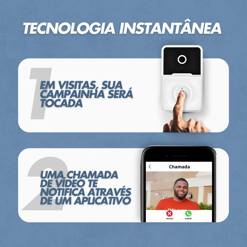 Campainha C/ Câmera Wifi S Fio Inteligente Interfone C Áudio