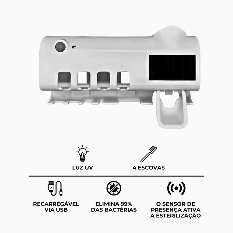 Suporte Dipenser Com Esterilizador UV Porta Escova e Pasta d