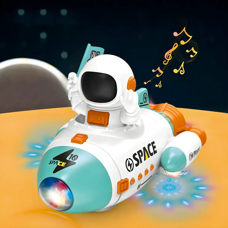 Brinquedo Foguete Astronauta Giratório 360° Luz Led Música